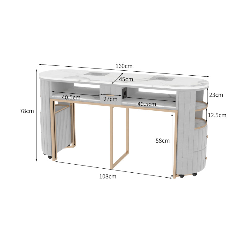 Tavolo per unghie di lusso leggero con piano in marmo Hoover singolo