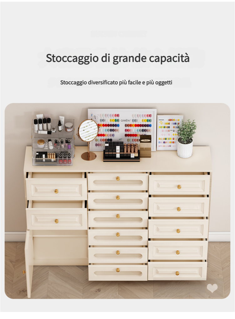 Cassettiera moderna per negozi di manicure e cura della pelle,Design a più scomparti.Specializzato per l'organizzazione del negozio