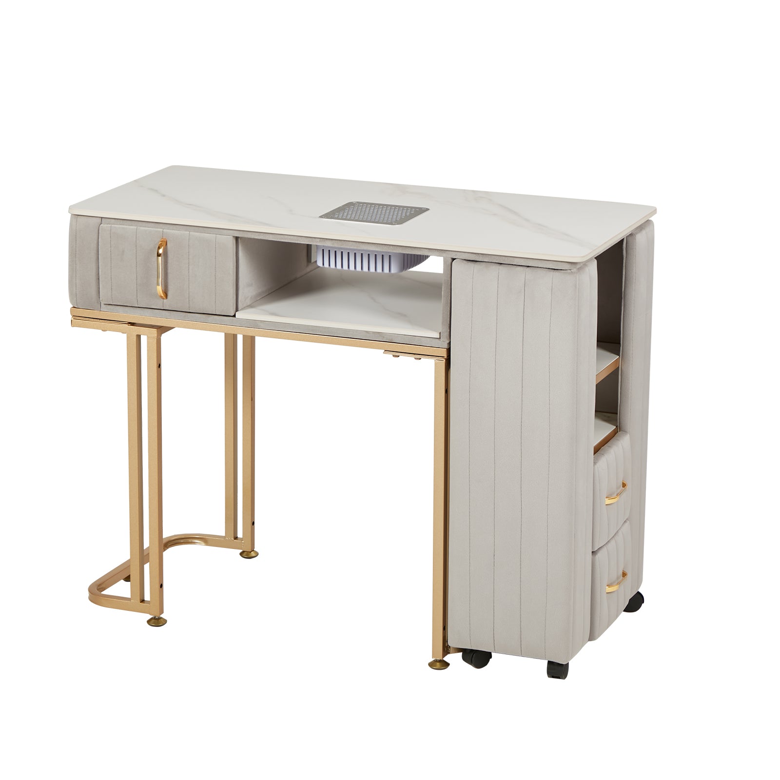 Scrivania Toletta MMcombo Con Piano Marmo E Gambe Oro - 45x114x78 Cm, Bianco-Oro - Foto 2