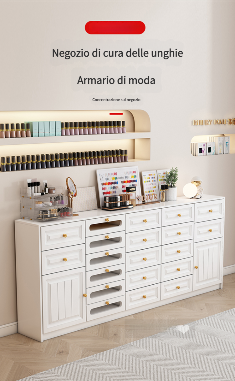 Cassettiera moderna per negozi di manicure e cura della pelle,Design a più scomparti.Specializzato per l'organizzazione del negozio