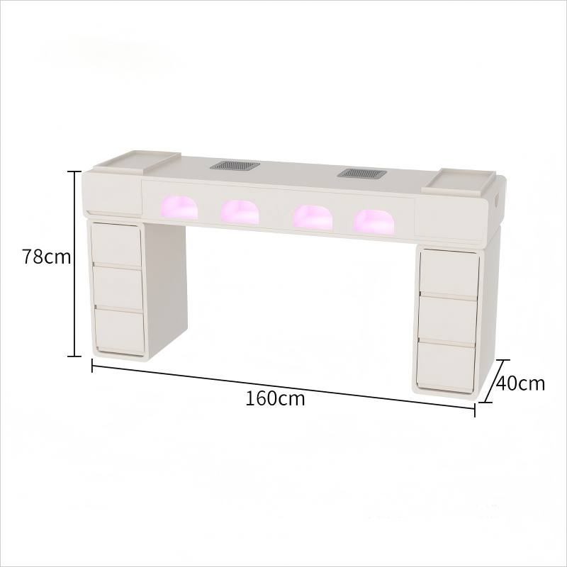 Tavolo da Manicure in Legno Massello Color Crema | Con Aspirapolvere ad Alta Potenza & Lampada a Induzione per Asciugatura | 100*40*78cm | 4 Cassetti + Ripiano Fisso | Perfetto per Professionisti