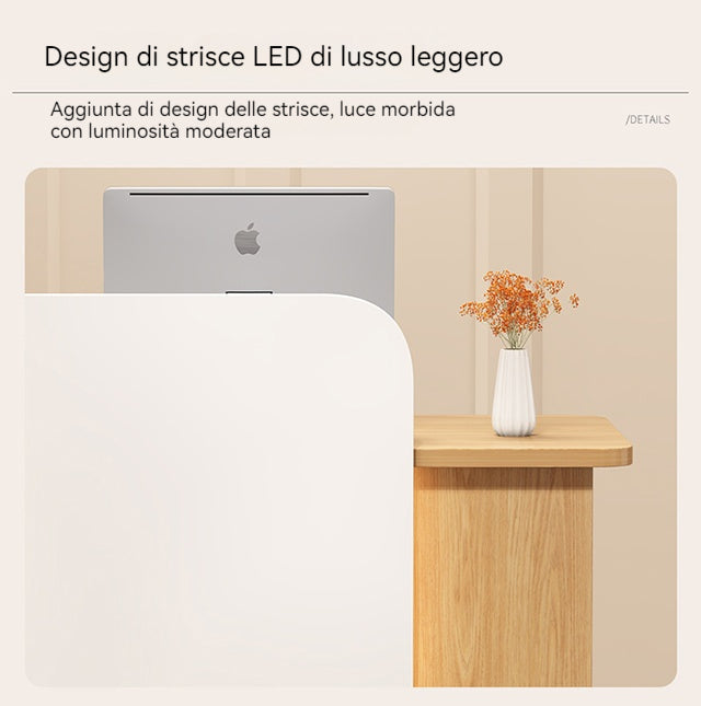 Bancone cassa piccolo e moderno Dotato di luci LED Cassetti con serratura per garantire la sicurezza degli oggetti di valore Ideale per negozi centri estetici e parrucchieri.Color bianco 95*45*100/140