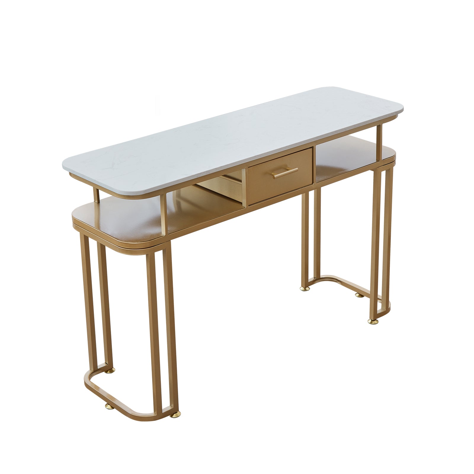 Scrivania Toletta MMcombo Con Piano Marmo E Gambe Oro - 45x114x78 Cm, Bianco-Oro - Foto 1