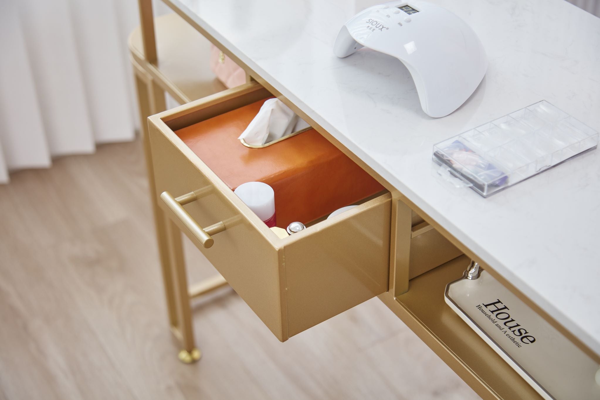 Tavolo per Unghie - Struttura in Metallo Resistente, Design Elegante, Piano in Marmo, Ampio Spazio, Montaggio Facile. singola(40 * 120 * 78CM, oro).doppia(40 * 160 * 78CM, oro)…