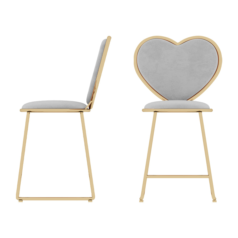 Sedia Cuore in Tessuto Velluto Rosa con Struttura in Ferro Oro