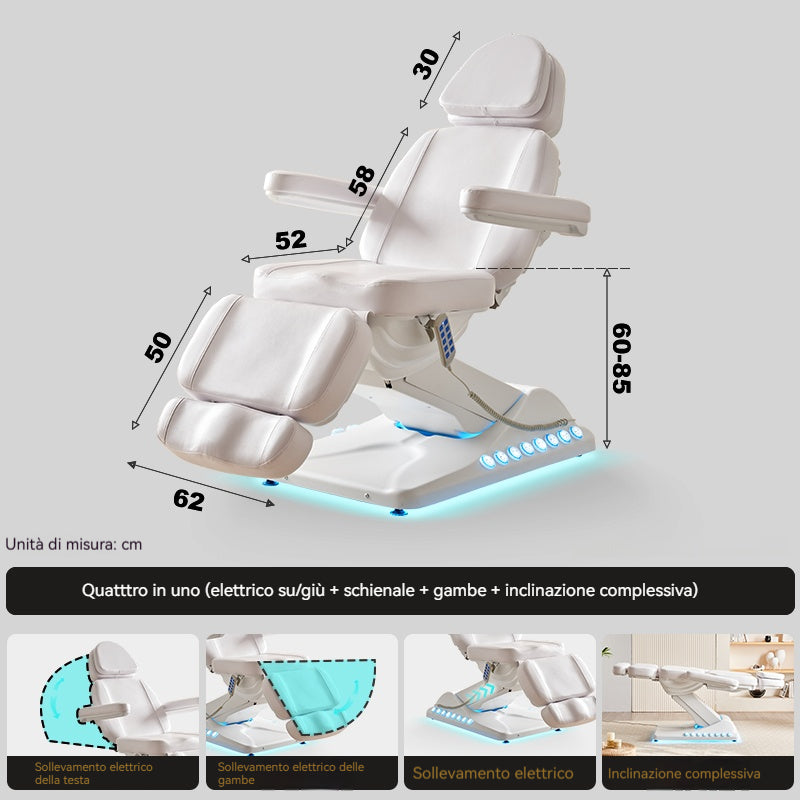 Letto Elettrico Professionale per Estetica e Massaggi – Regolabile, con Luci LED, in Pelle PU