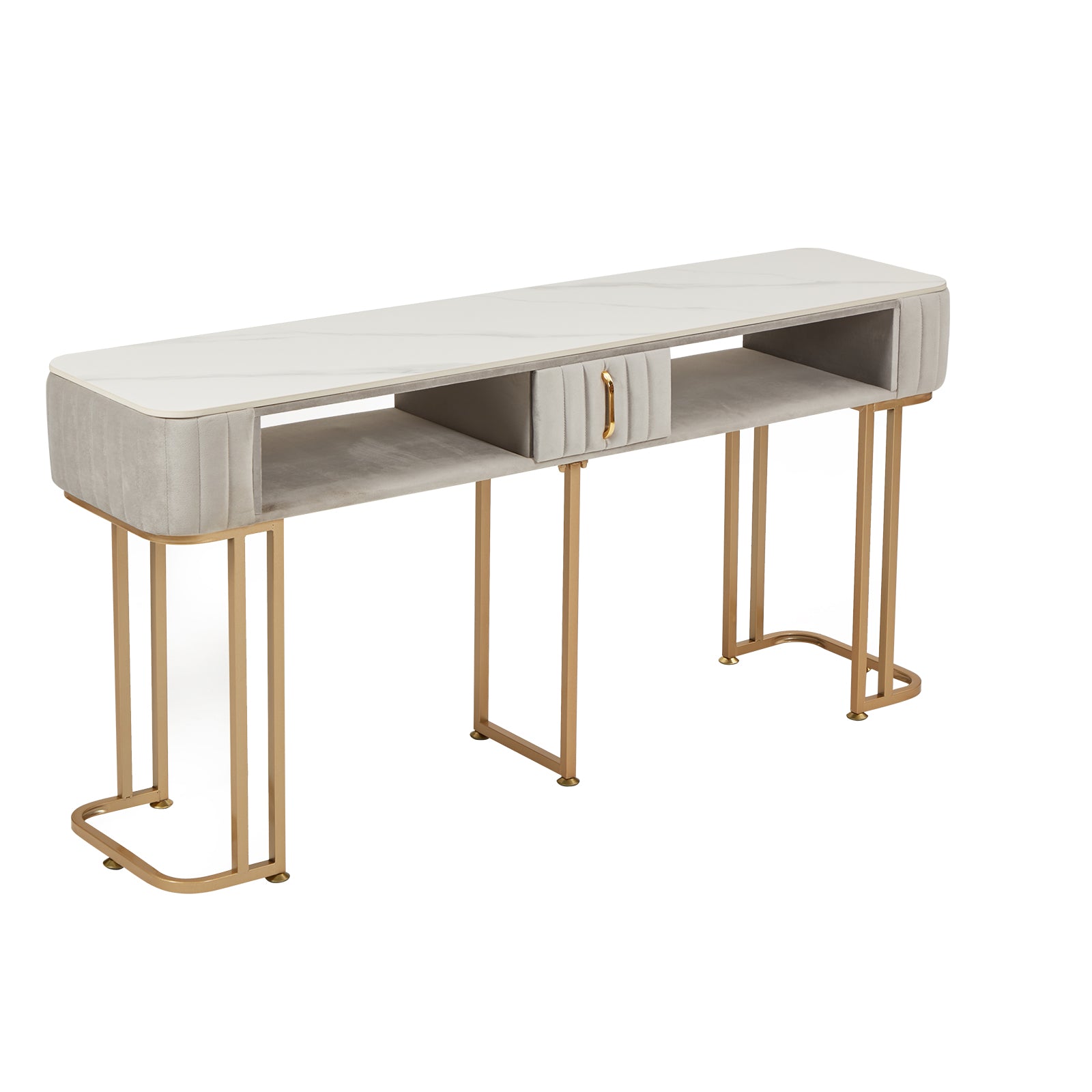 Tavolo per Manicure Semplice Ed Elegante con Piano in Marmo e Struttura in Metallo - Dimensioni Singolo 100x40x78 cm Doppio 160x40x78 cm