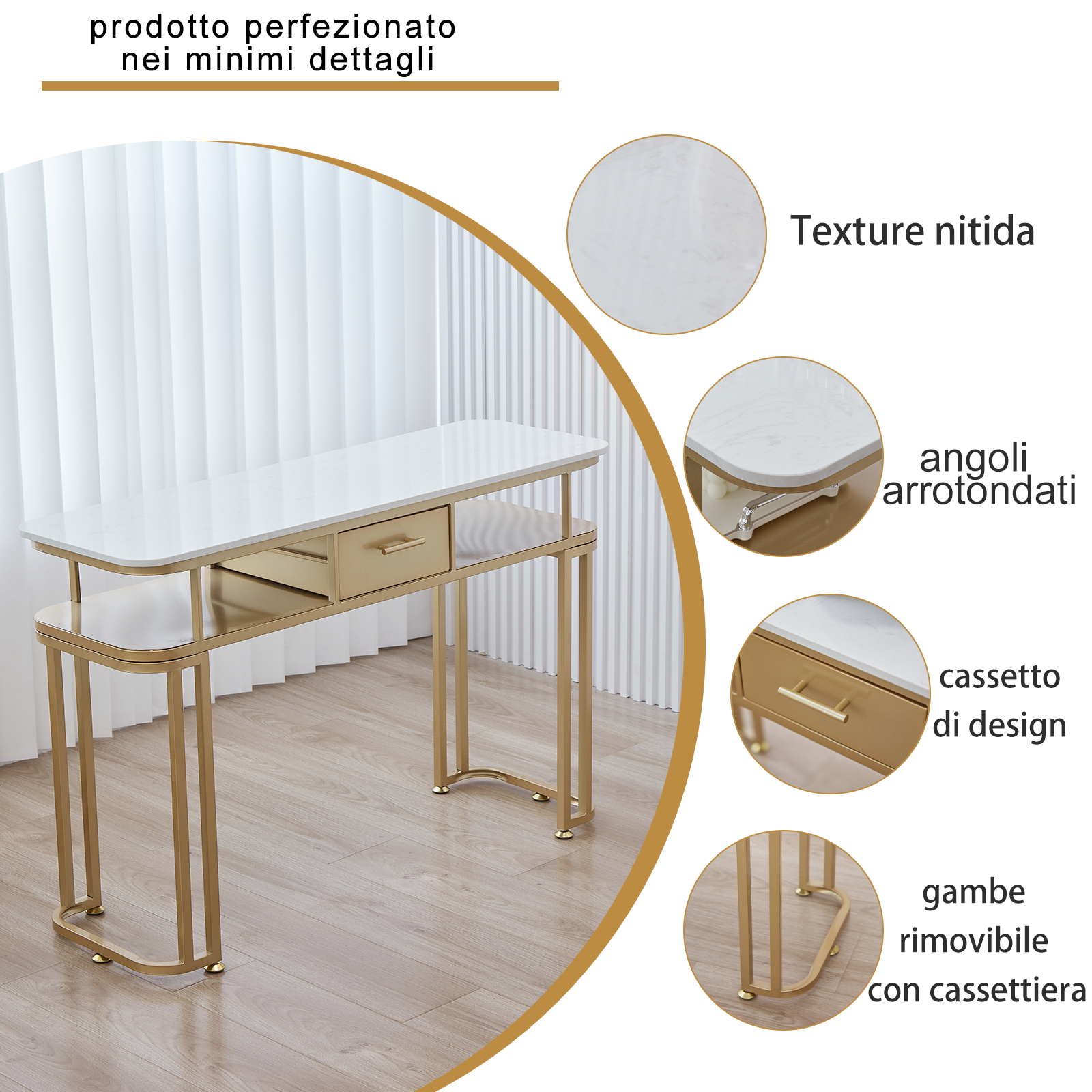 Tavolo per Unghie - Struttura in Metallo Resistente, Design Elegante, Piano in Marmo, Ampio Spazio, Montaggio Facile. singola(40 * 120 * 78CM, oro).doppia(40 * 160 * 78CM, oro)…