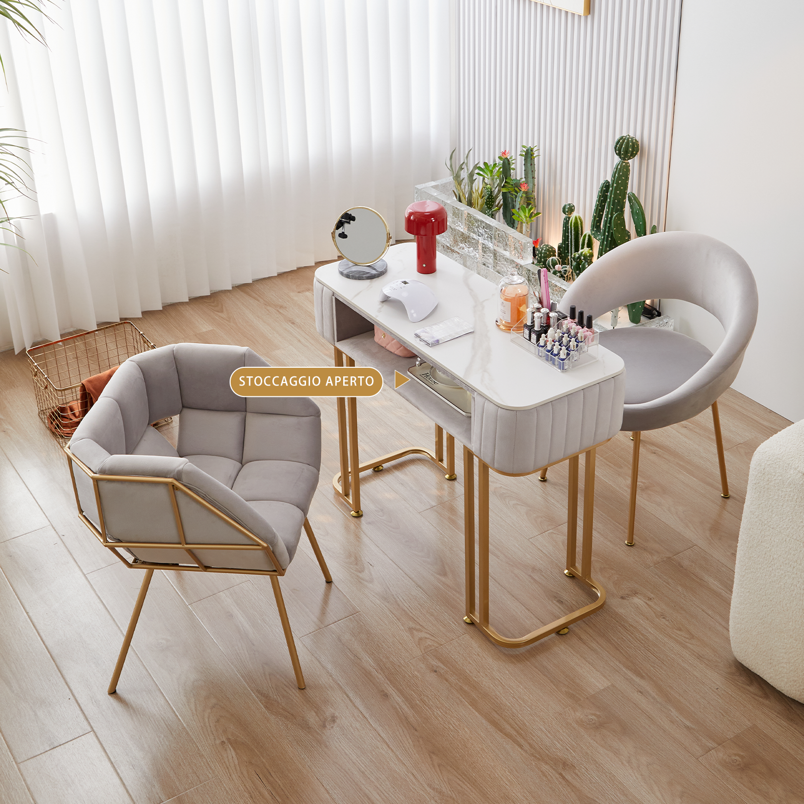 Tavolo per Manicure Semplice Ed Elegante con Piano in Marmo e Struttura in Metallo - Dimensioni Singolo 100x40x78 cm Doppio 160x40x78 cm