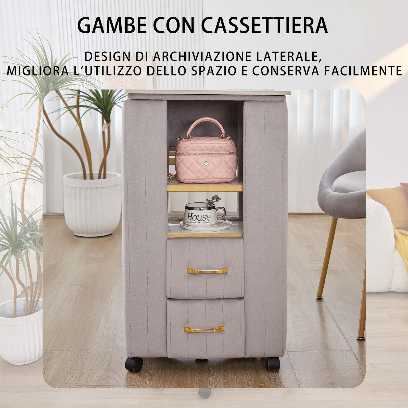 Tavolo per Manicure Professionale per Ricostruzione Unghie e Onicotecnica con 3 cassetti, aspiratore Integrato, Alimentazione Interna e Caricabatterie