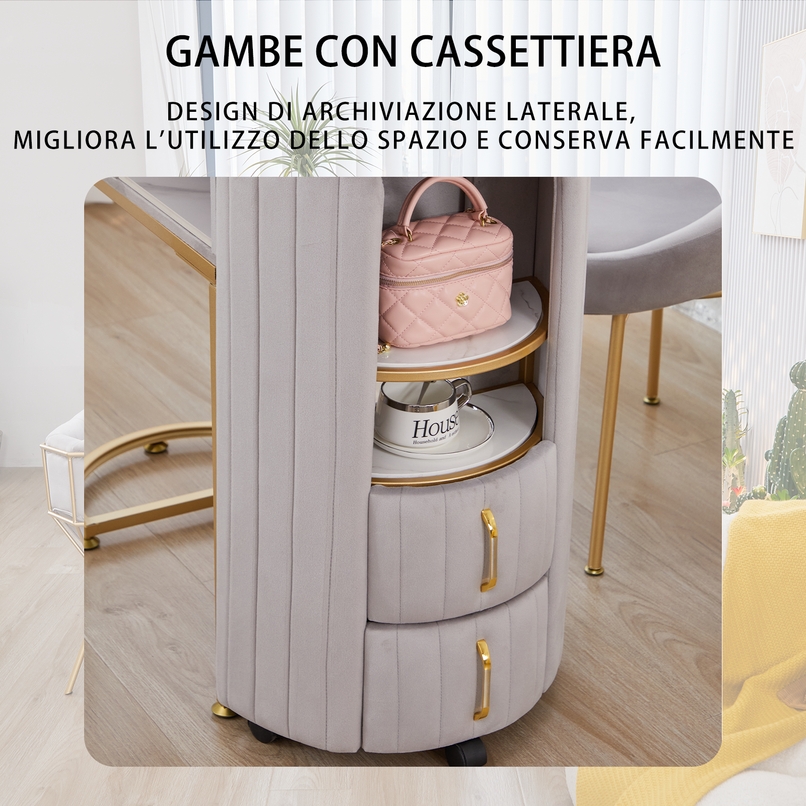 Tavolo per unghie di lusso leggero con piano in marmo Hoover singolo