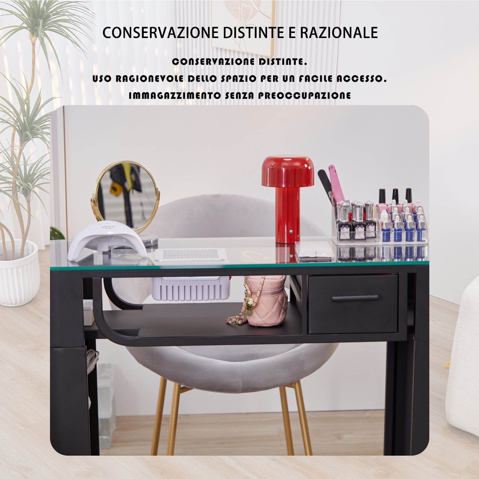 Tavolo per Unghie in Vetro Temperato con Potente Aspiratore - Design Minimalista, Colore Nero - Ideale per Saloni di Bellezza e Nail Art, Misure Singolo 100cm*40cm*78cm, Doppio 160cm*40cm*78cm