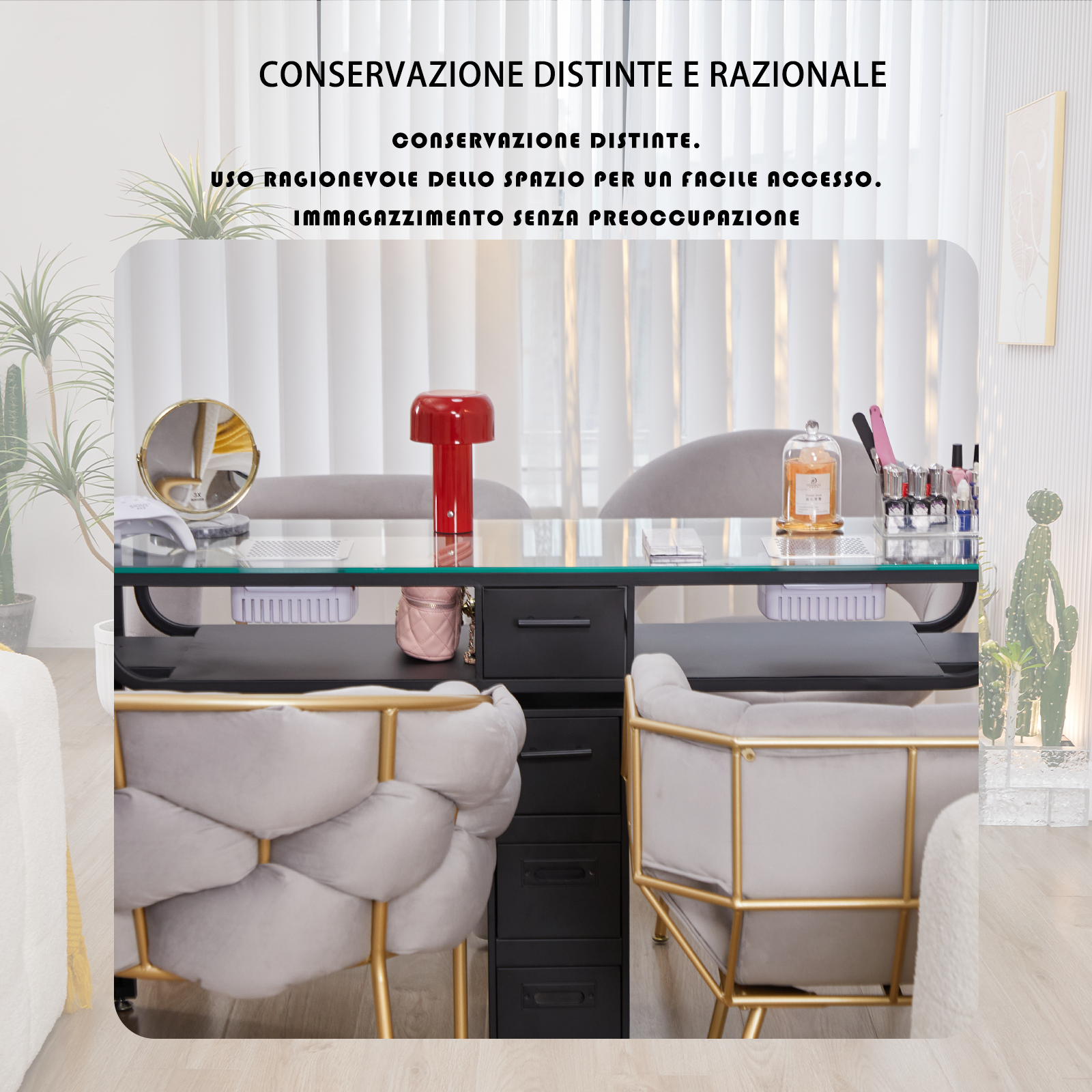 Tavolo per Unghie in Vetro Temperato con Potente Aspiratore - Design Minimalista, Colore Nero - Ideale per Saloni di Bellezza e Nail Art, Misure Singolo 100cm*40cm*78cm, Doppio 160cm*40cm*78cm