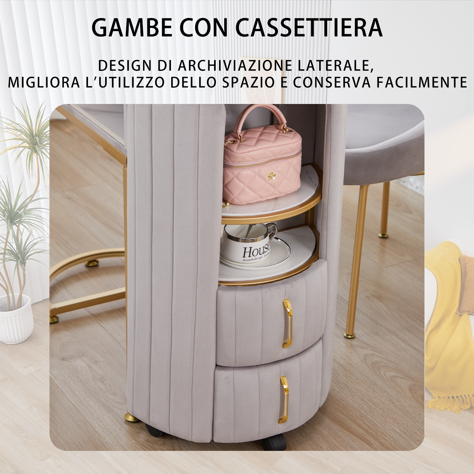 Tavolo per unghie di lusso leggero con piano in marmo Hoover singolo