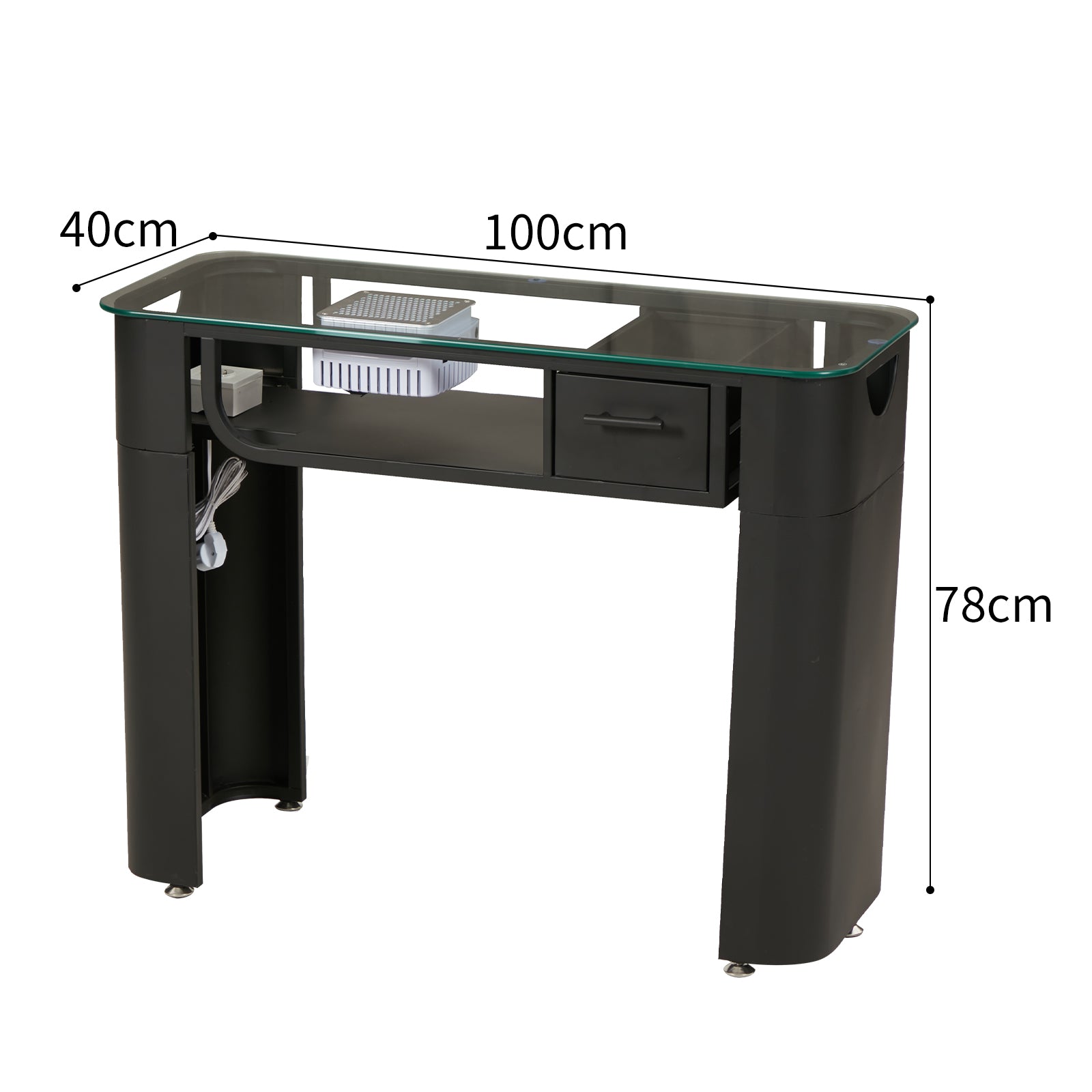 Tavolo per Unghie in Vetro Temperato con Potente Aspiratore - Design Minimalista, Colore Nero - Ideale per Saloni di Bellezza e Nail Art, Misure Singolo 100cm*40cm*78cm, Doppio 160cm*40cm*78cm