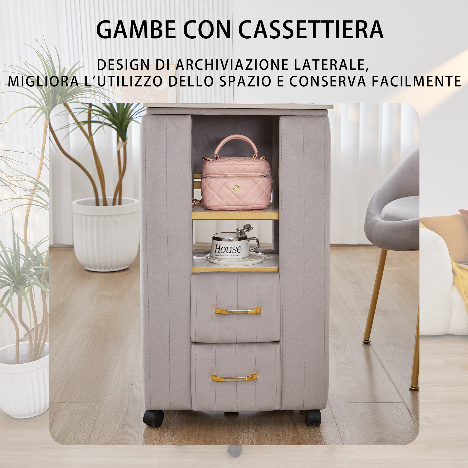 Tavolo per Manicure Professionale per Ricostruzione Unghie e Onicotecnica con 3 cassetti, aspiratore Integrato, Alimentazione Interna e Caricabatterie