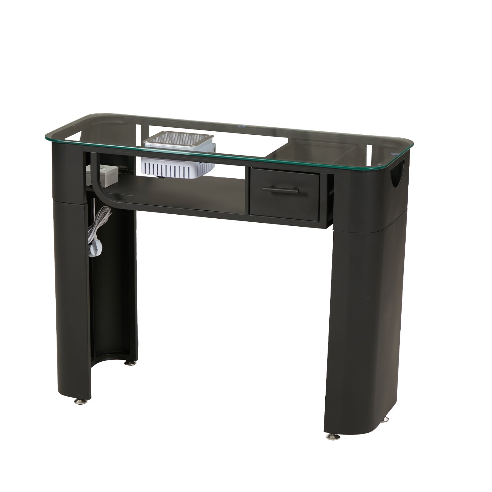 Tavolo per Unghie in Vetro Temperato con Potente Aspiratore - Design Minimalista, Colore Nero - Ideale per Saloni di Bellezza e Nail Art, Misure Singolo 100cm*40cm*78cm, Doppio 160cm*40cm*78cm