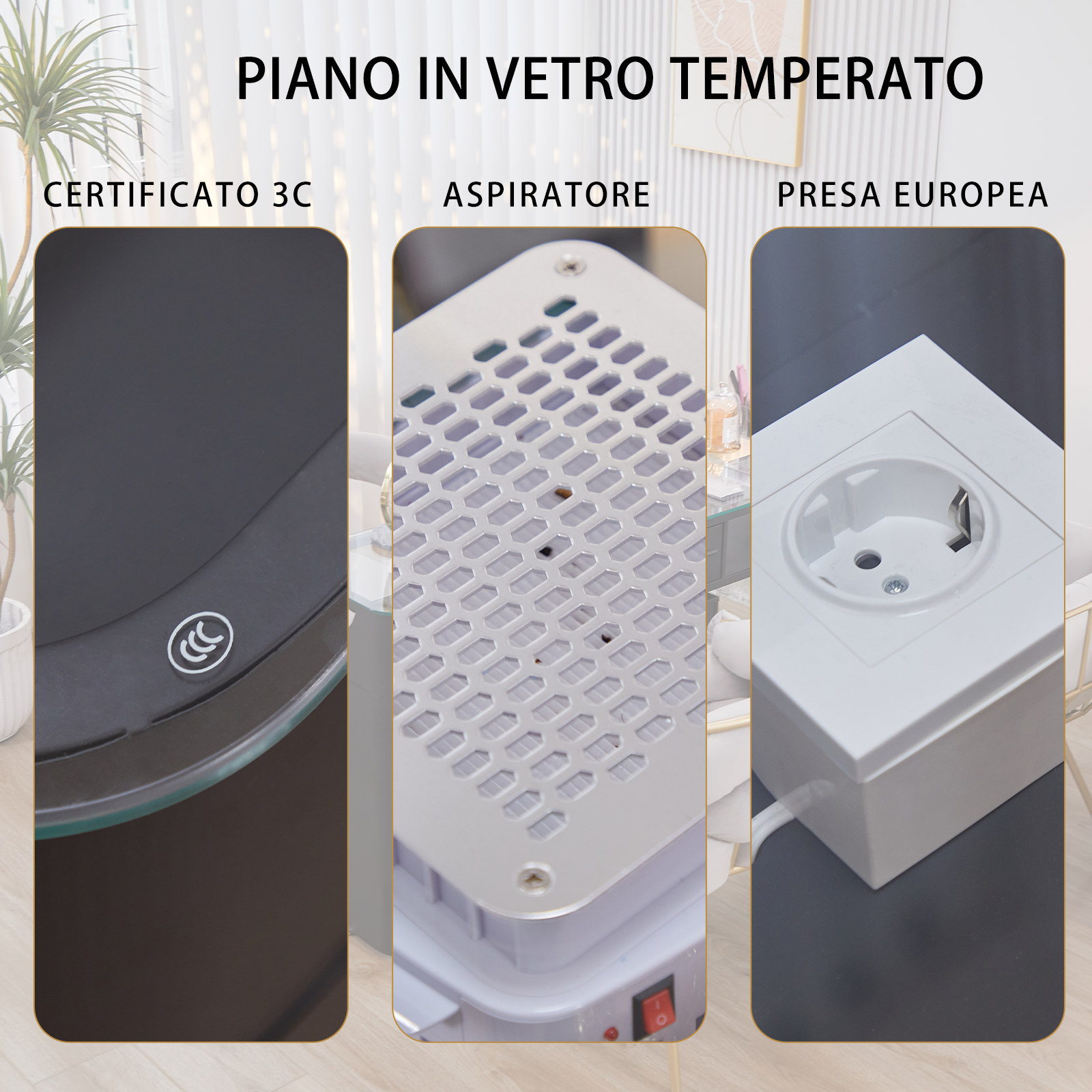 Tavolo per Unghie in Vetro Temperato con Potente Aspiratore - Design Minimalista, Colore Nero - Ideale per Saloni di Bellezza e Nail Art, Misure Singolo 100cm*40cm*78cm, Doppio 160cm*40cm*78cm