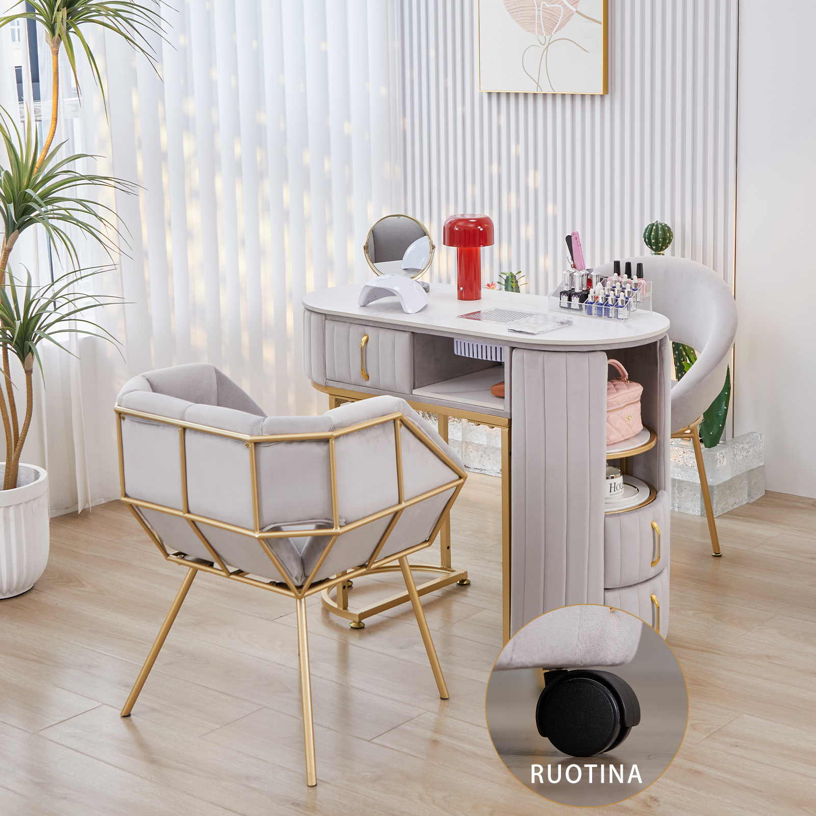 Tavolo per unghie di lusso leggero con piano in marmo Hoover singolo