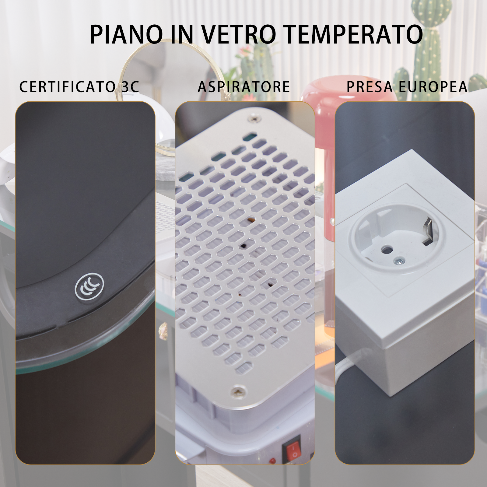 Tavolo per Unghie in Vetro Temperato con Potente Aspiratore - Design Minimalista, Colore Nero - Ideale per Saloni di Bellezza e Nail Art, Misure Singolo 100cm*40cm*78cm, Doppio 160cm*40cm*78cm