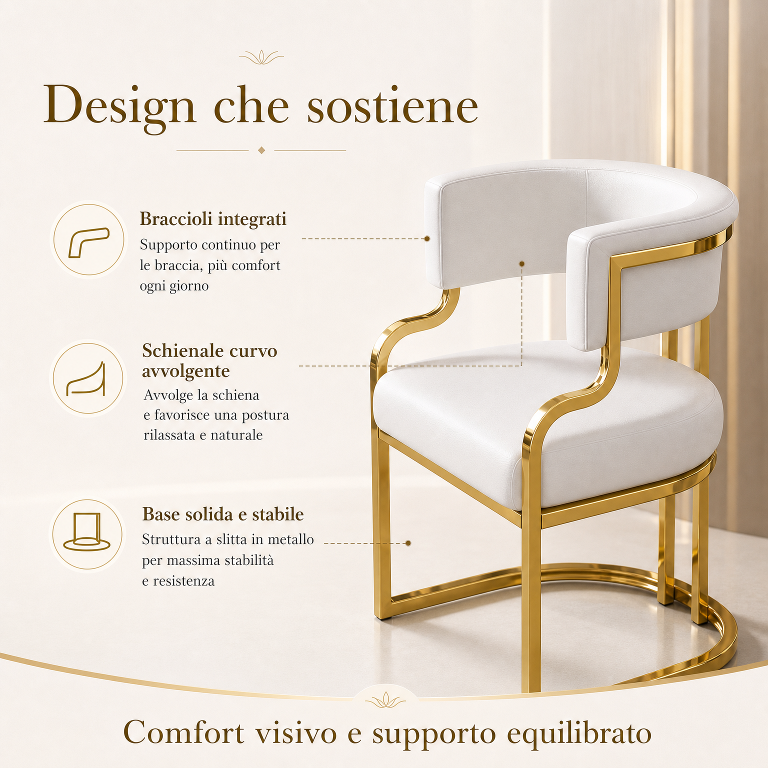 Sedia Moderna con Struttura Dorata