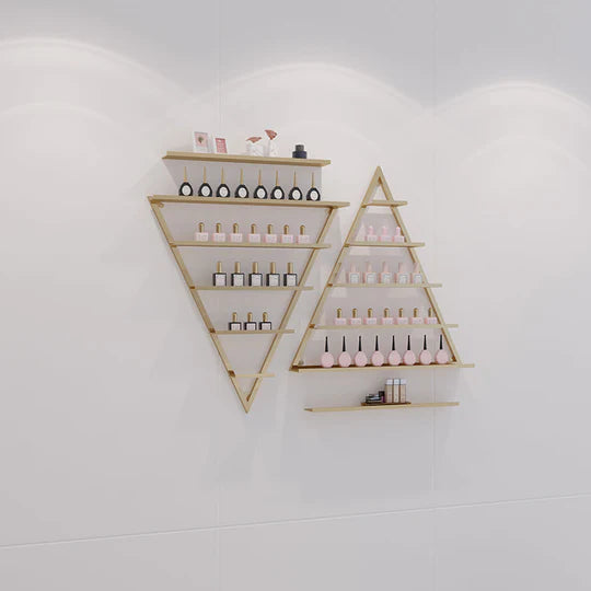 Espositore per smalti da parete in ferro battuto di forma triangolare