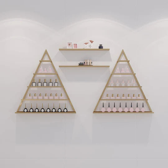 Espositore per smalti da parete in ferro battuto di forma triangolare