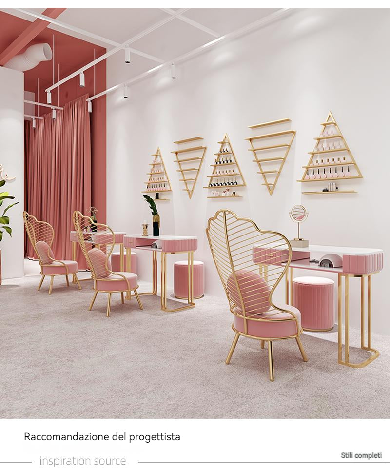 Espositore per smalti da parete in ferro battuto di forma triangolare