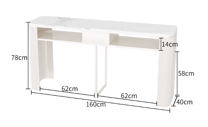 Tavolo per manicure di design｜Piano effetto marmo × Gambe in ferro a strisce｜Postazione professionale per salone di bellezza