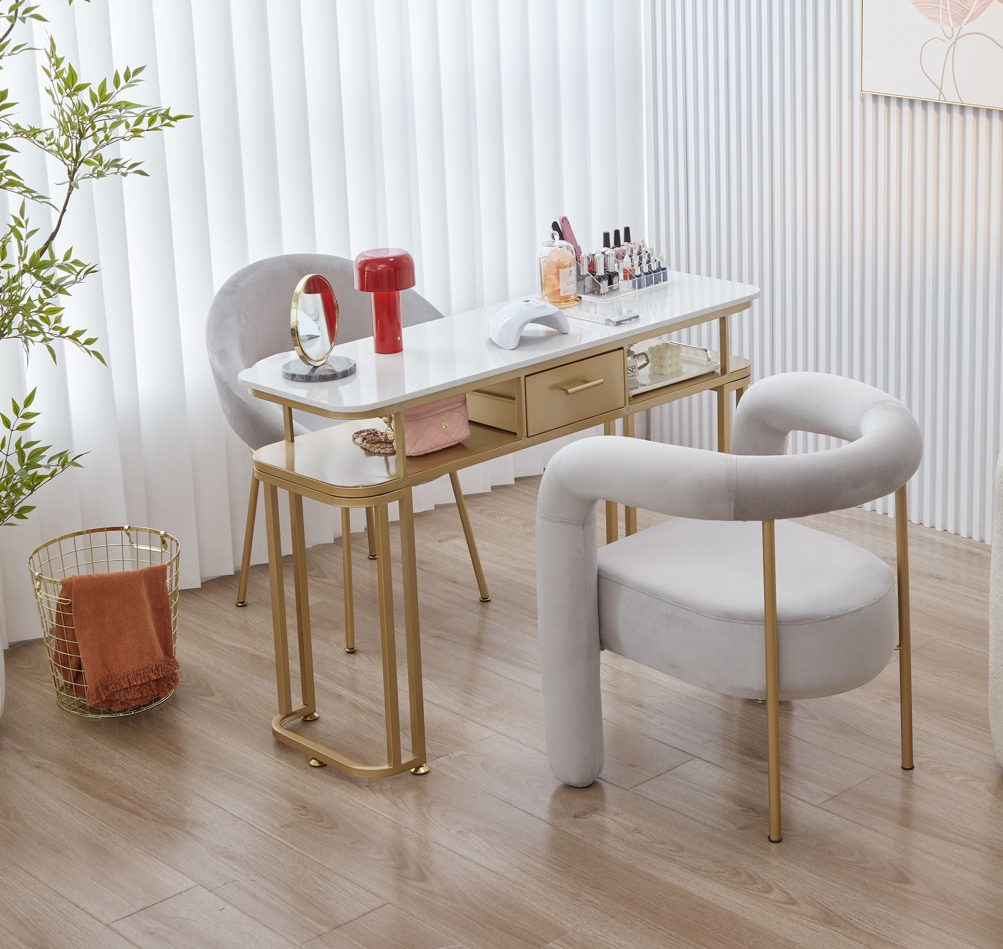Tavolo per Unghie - Struttura in Metallo Resistente, Design Elegante, Piano in Marmo, Ampio Spazio, Montaggio Facile. singola(40 * 120 * 78CM, oro).doppia(40 * 160 * 78CM, oro)…