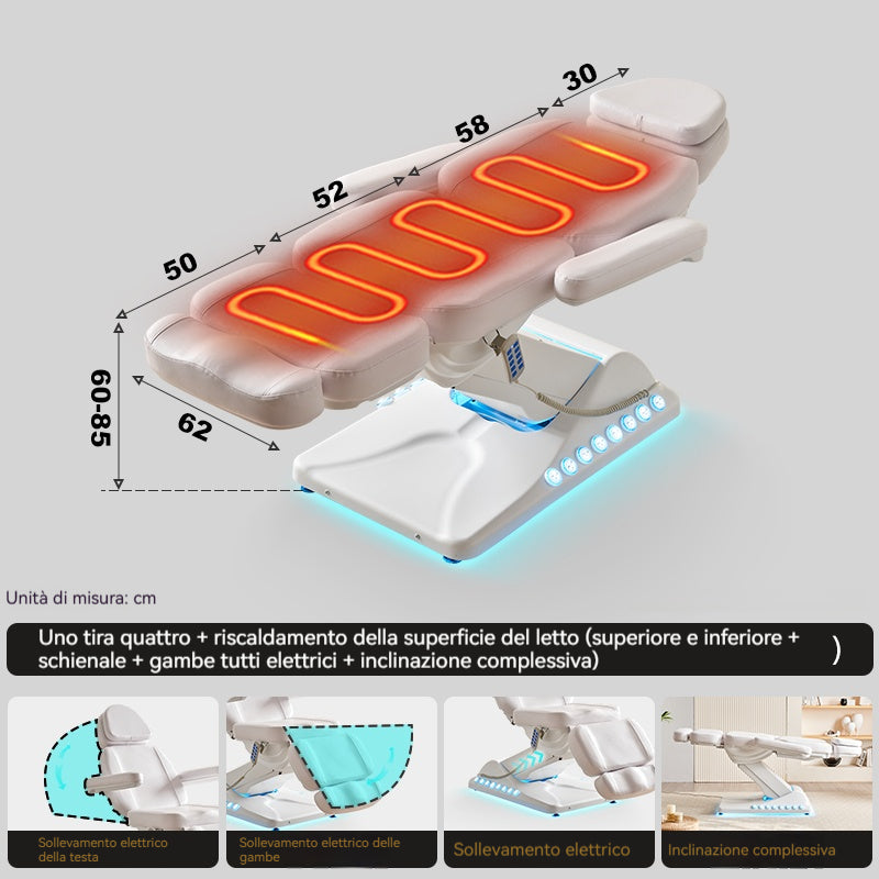 Letto Elettrico Professionale per Estetica e Massaggi – Regolabile, con Luci LED, in Pelle PU