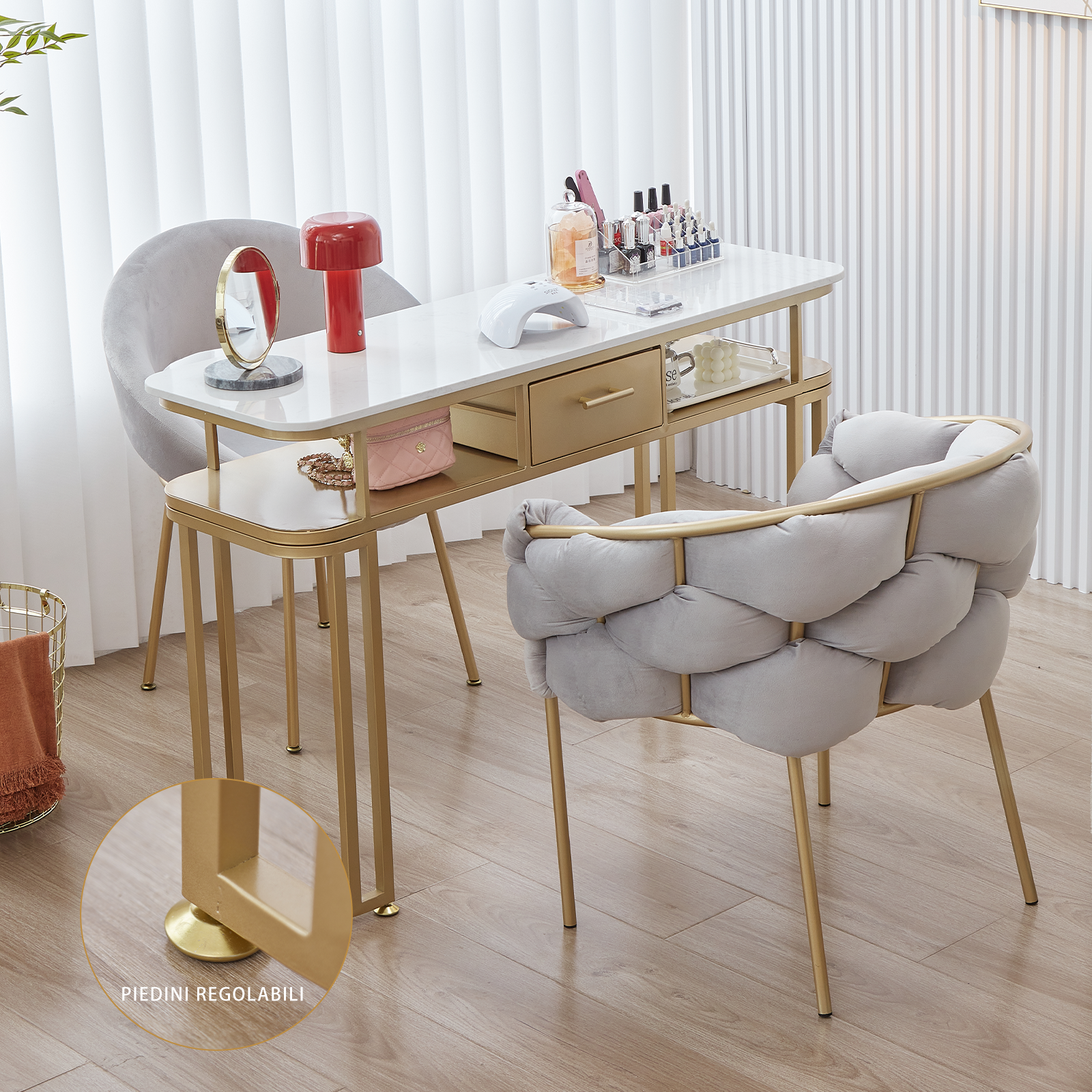 Tavolo per Unghie - Struttura in Metallo Resistente, Design Elegante, Piano in Marmo, Ampio Spazio, Montaggio Facile. singola(40 * 120 * 78CM, oro).doppia(40 * 160 * 78CM, oro)…