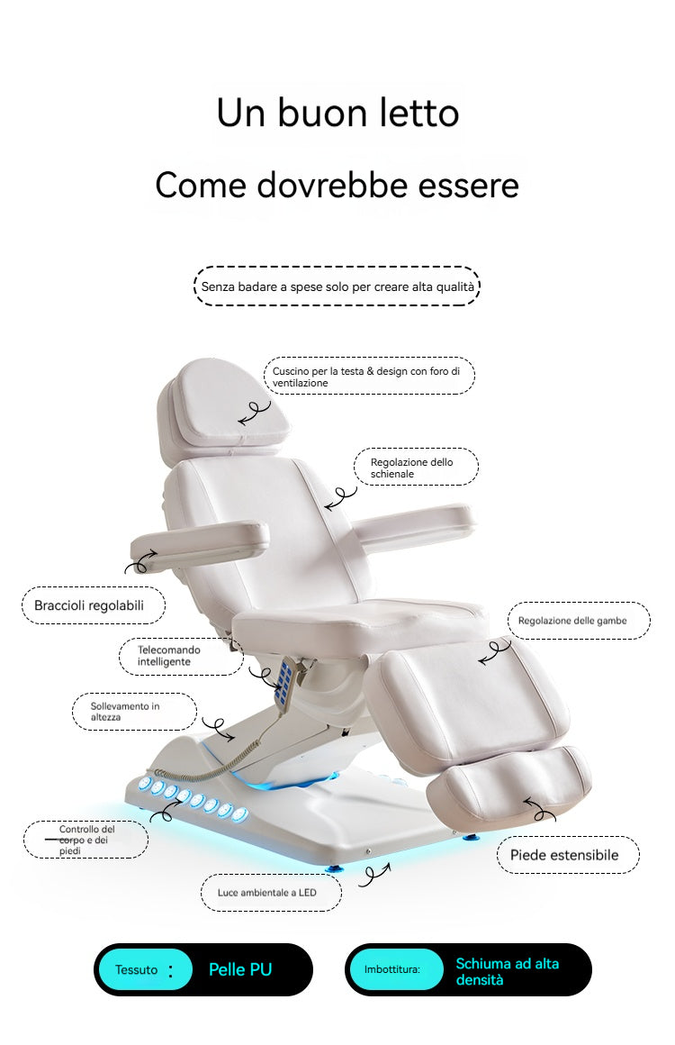 Letto Elettrico Professionale per Estetica e Massaggi – Regolabile, con Luci LED, in Pelle PU