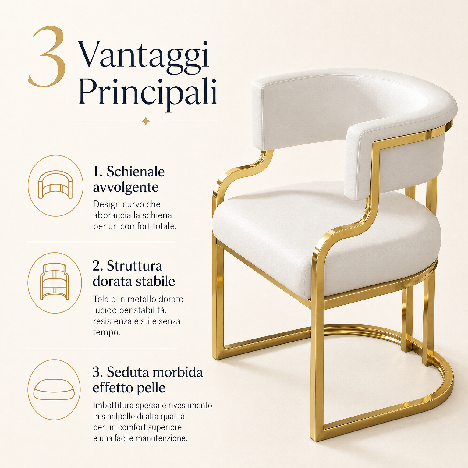 Sedia Moderna con Struttura Dorata