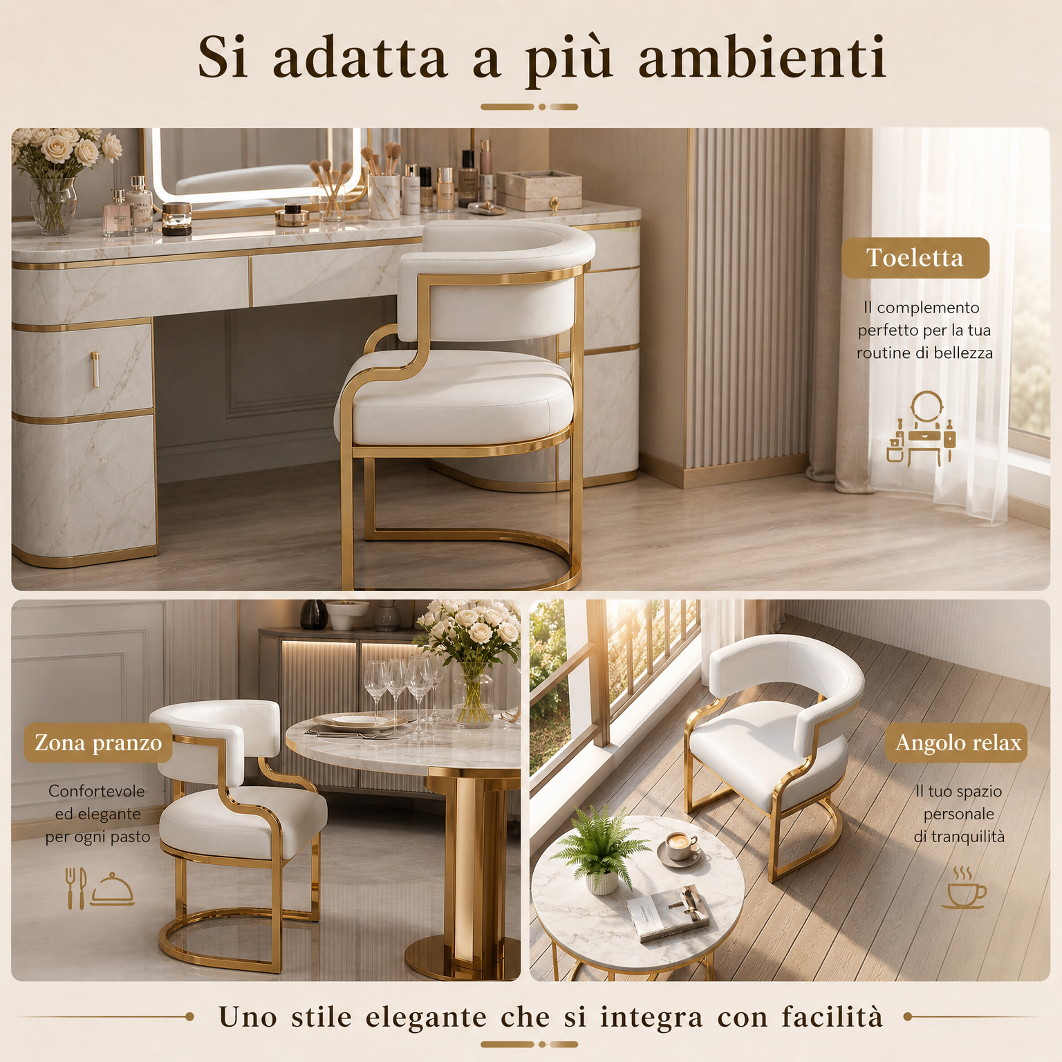 Sedia Moderna con Struttura Dorata
